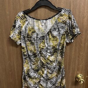 Women's Black and Yellow Patterned Top Worthington Stretch Size Medium Blouse‎